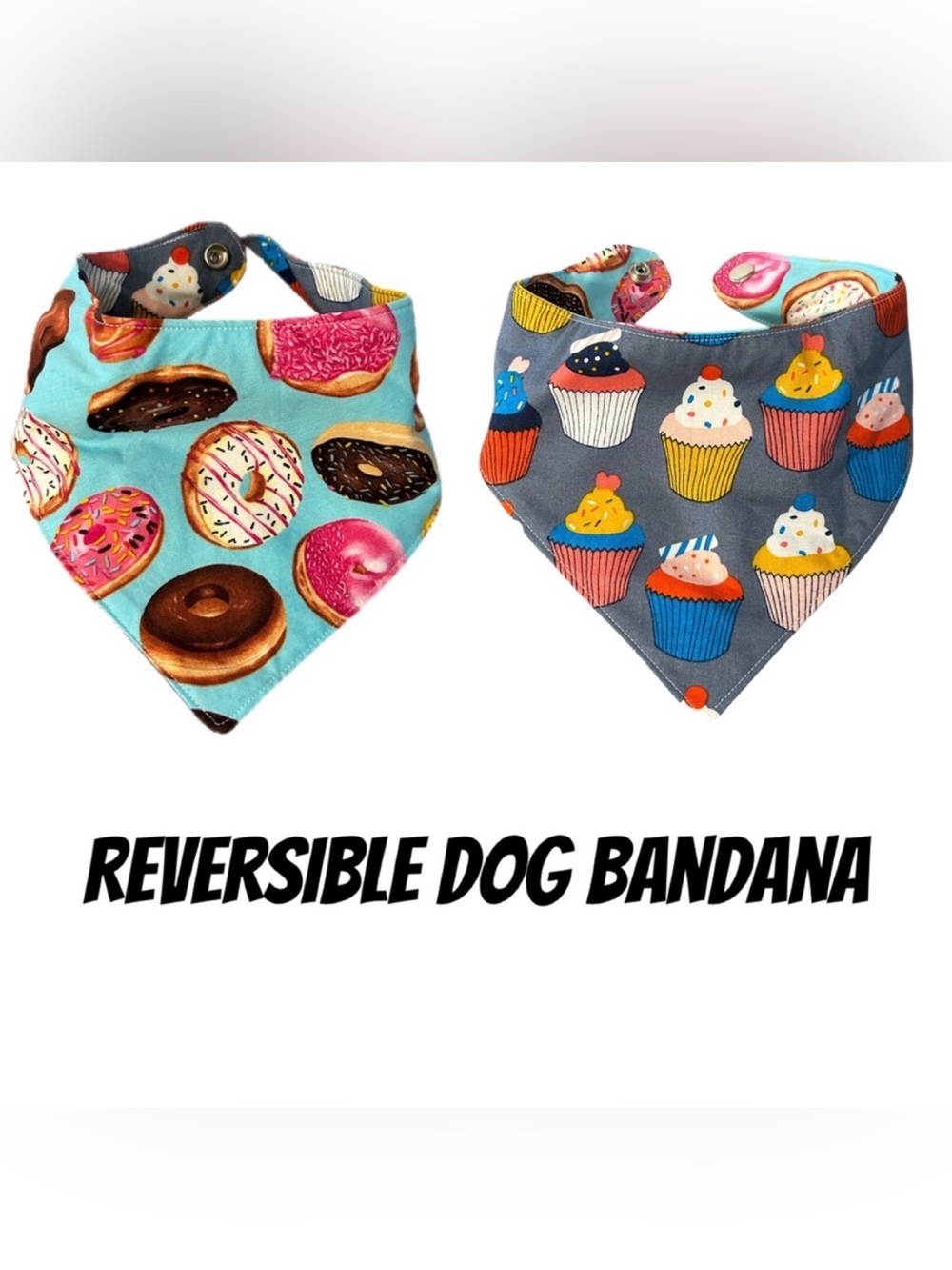 Dog Bandana Cupcake Print and Donuts reversible neckerchief for dog